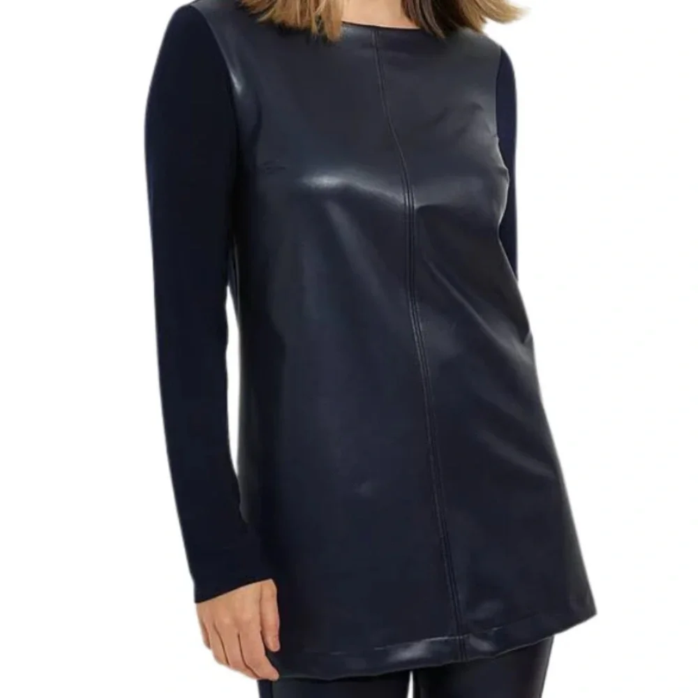 Chico's Navy Faux Leather Front Pointe Tunic size 0 - Picture 1 of 10